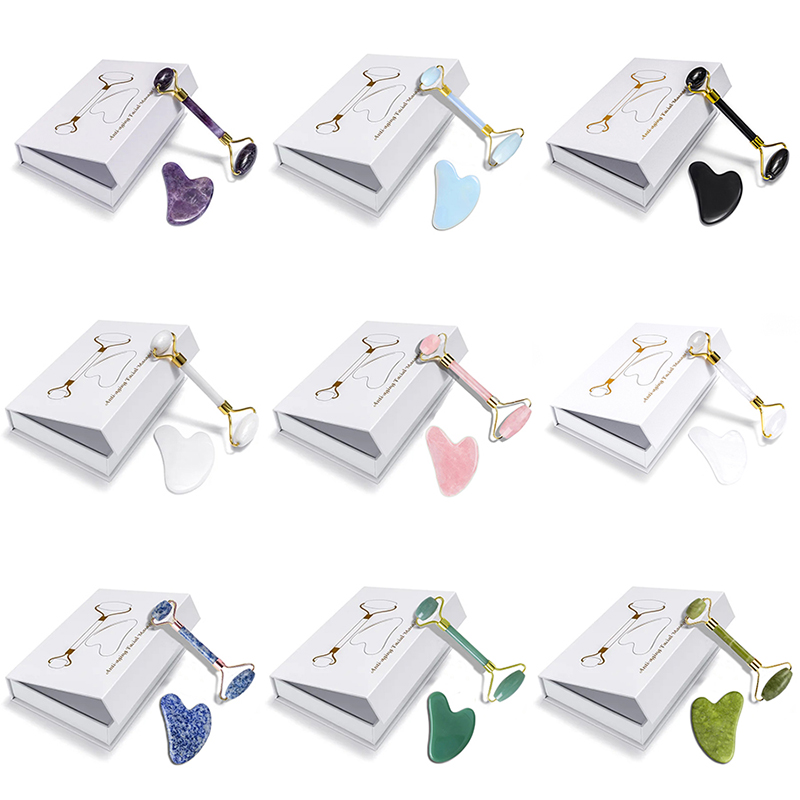 Gua Sha Tool Rose Quartz - Zestaw do masażu z różowego kwarcu,